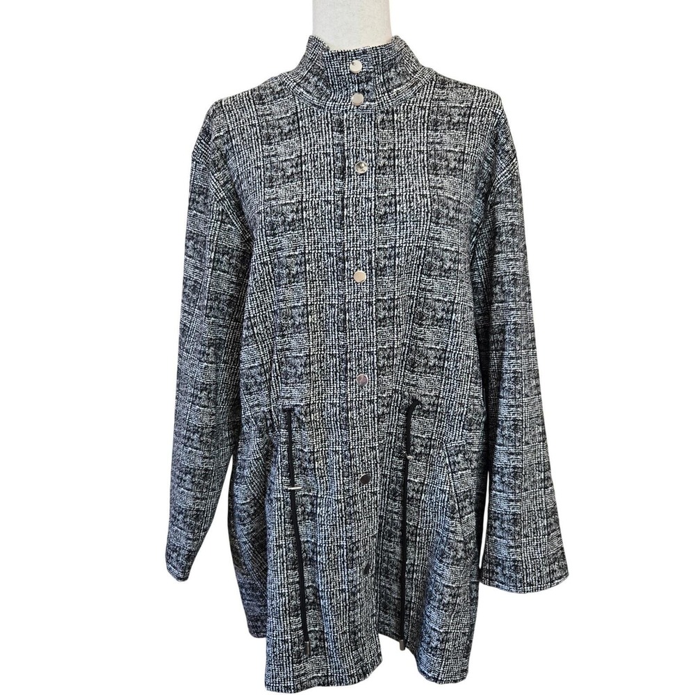 Y2K Ruby Rd‎ Womans 1X Black White Grid Textured Knit Jacket Retro Quiet Luxury